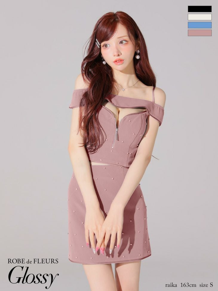 Glossy ローブドフルールグロッシー バストカットセットアップオフショルキャミミニキャバドレス gl4106-c