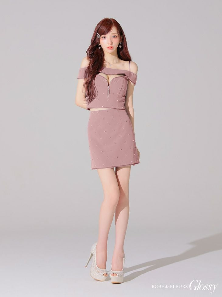 Glossy ローブドフルールグロッシー バストカットセットアップオフショルキャミミニキャバドレス gl4106-c