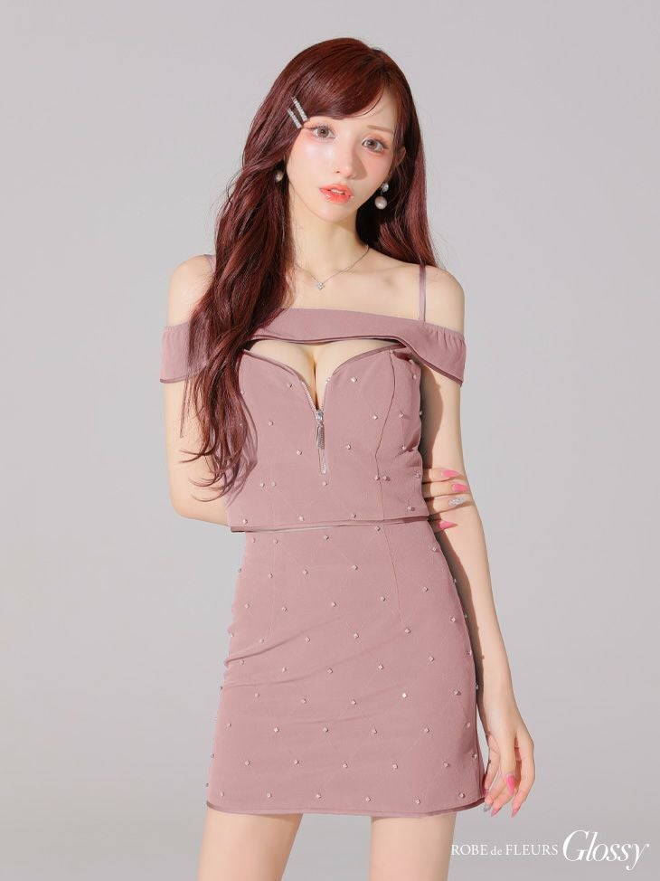 Glossy ローブドフルールグロッシー バストカットセットアップオフショルキャミミニキャバドレス gl4106-c