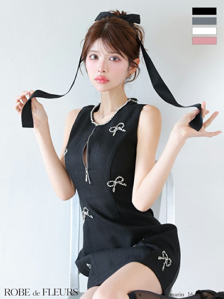 ROBE de FLEURS ローブドフルール リボンビジューノースリーブミニキャバドレス fm3454