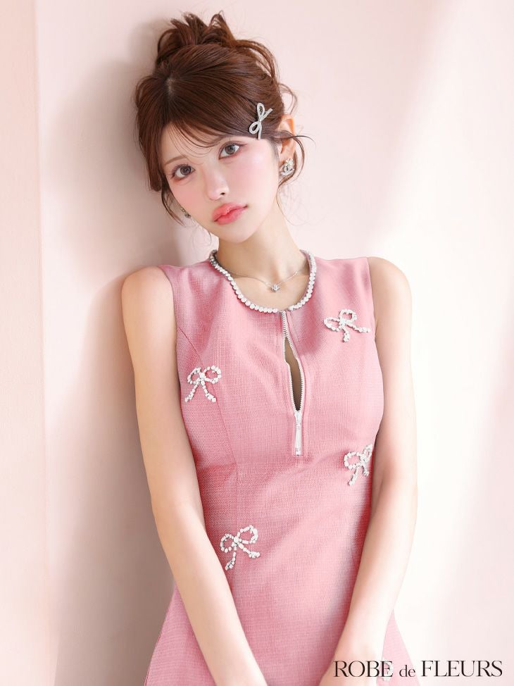 ROBE de FLEURS ローブドフルール リボンビジューノースリーブミニキャバドレス fm3454