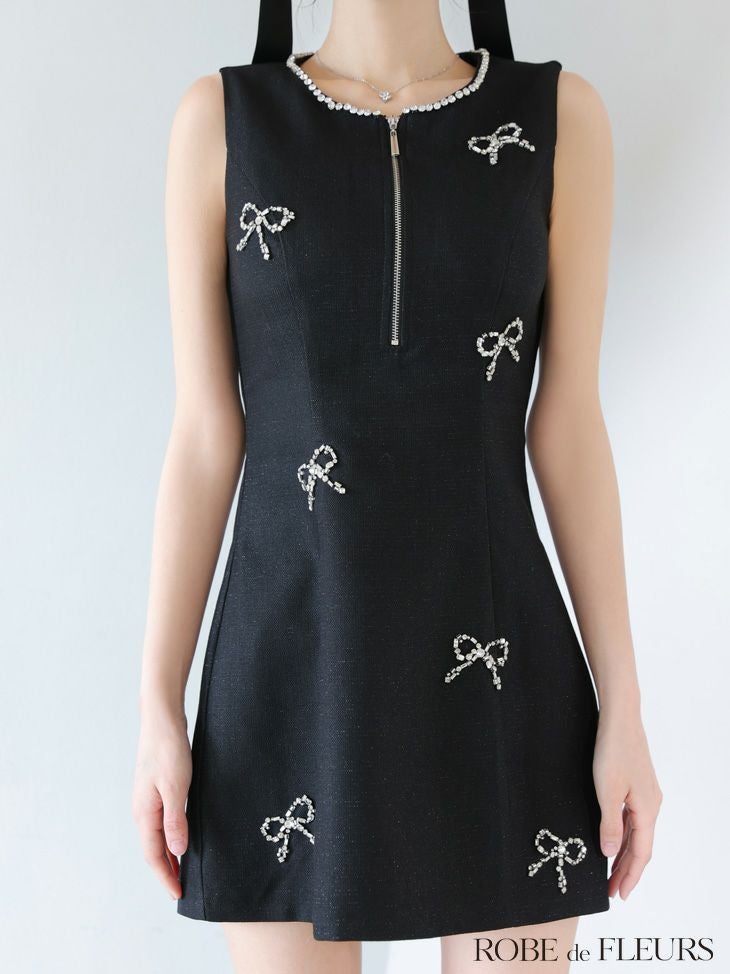 ROBE de FLEURS ローブドフルール リボンビジューノースリーブミニキャバドレス fm3454