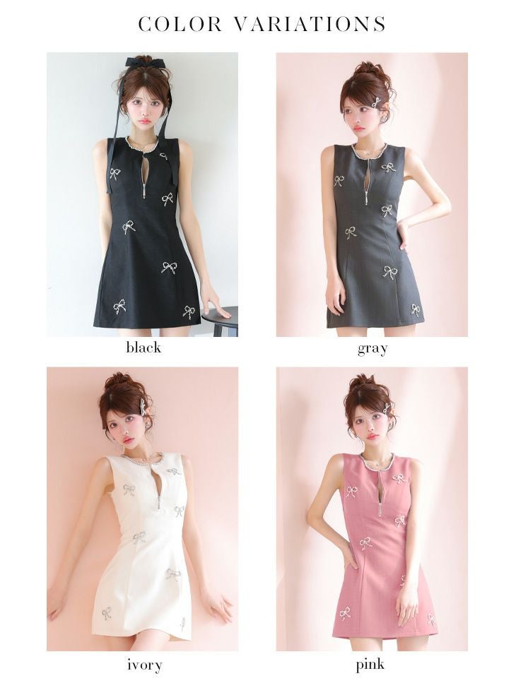 ROBE de FLEURS ローブドフルール リボンビジューノースリーブミニキャバドレス fm3454