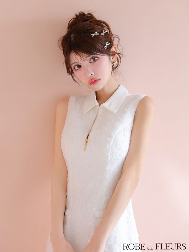 ROBE de FLEURS ローブドフルール 襟つきフラワーレースサテンミニキャバドレス fm4303