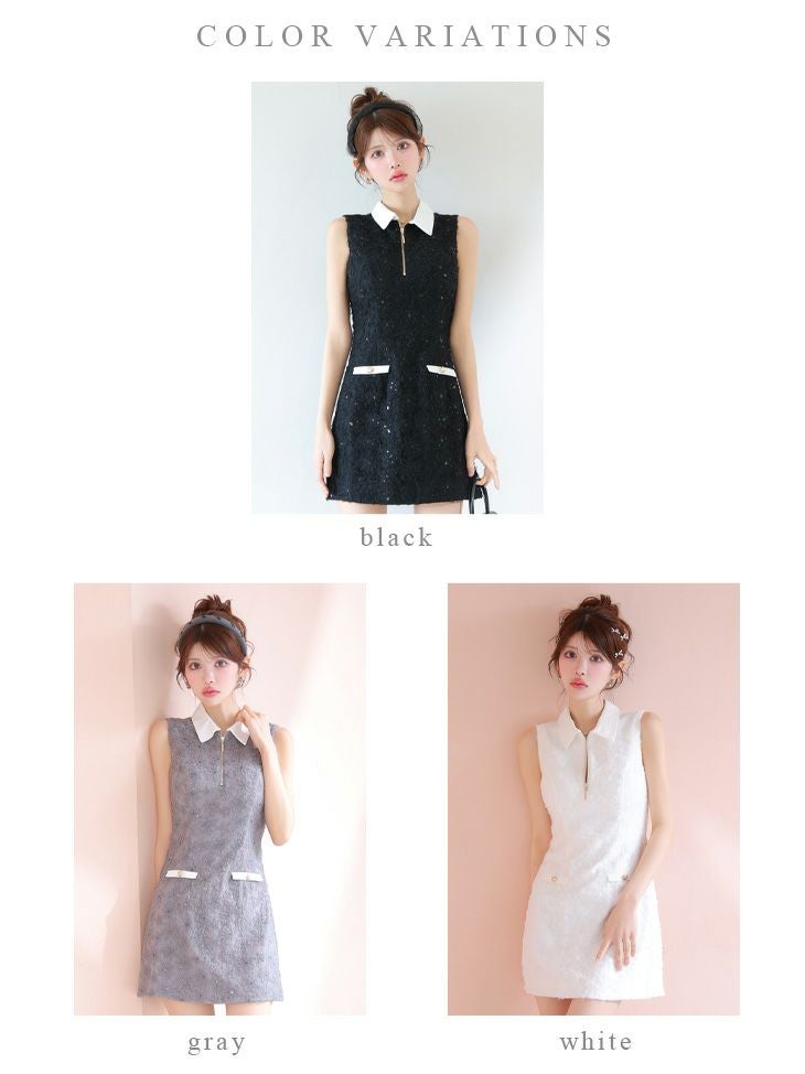 ROBE de FLEURS ローブドフルール 襟つきフラワーレースサテンミニキャバドレス fm4303