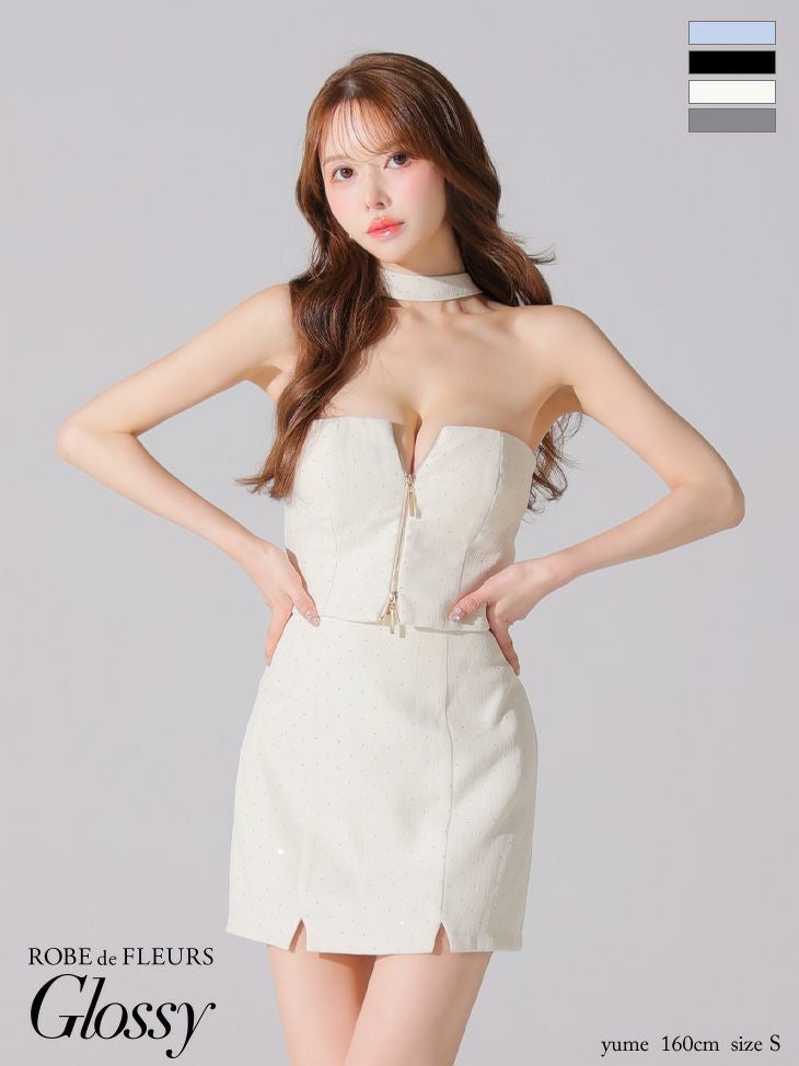 Glossy ローブドフルールグロッシー ストーンツイードセンタージップセットアップミニキャバドレス gl3397