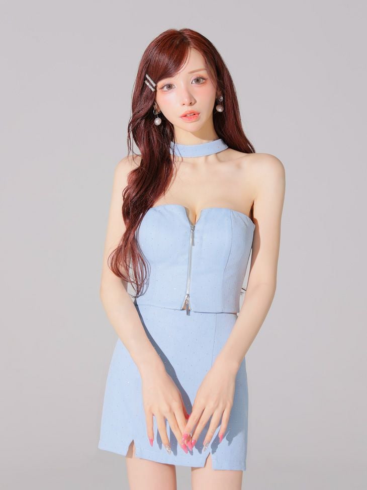 Glossy ローブドフルールグロッシー ストーンツイードセンタージップセットアップミニキャバドレス gl3397