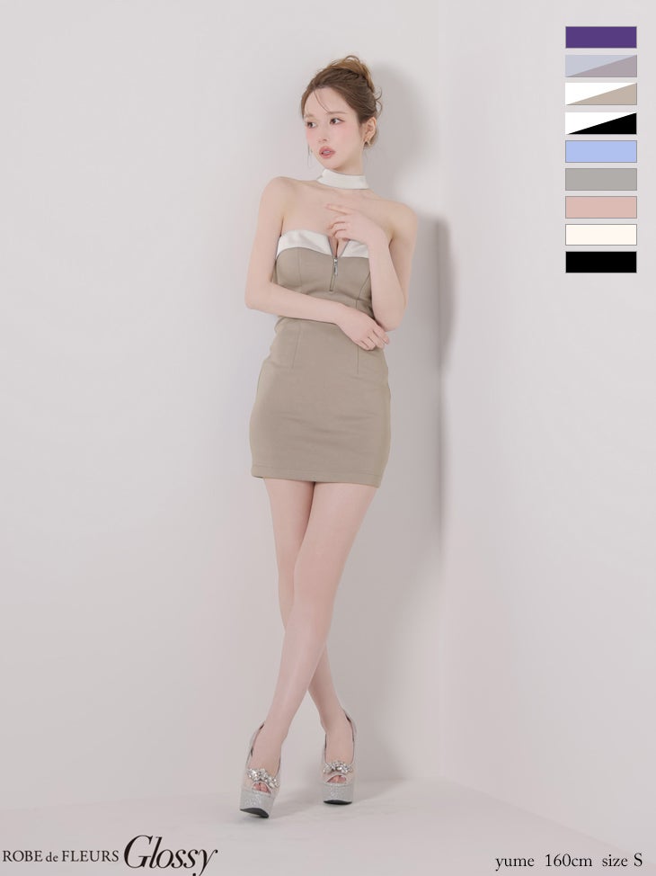 Glossy ローブドフルールグロッシー 2way チョーカー風バストジップタイトミニキャバドレス gl4108