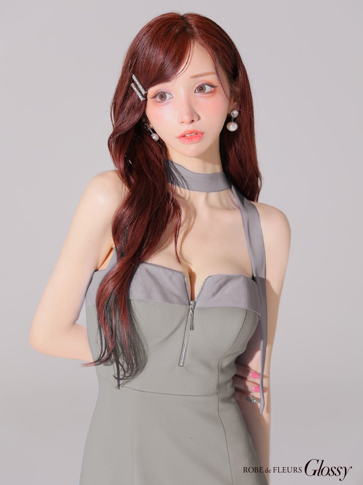 Glossy ローブドフルールグロッシー 2way チョーカー風バストジップタイトミニキャバドレス gl4108