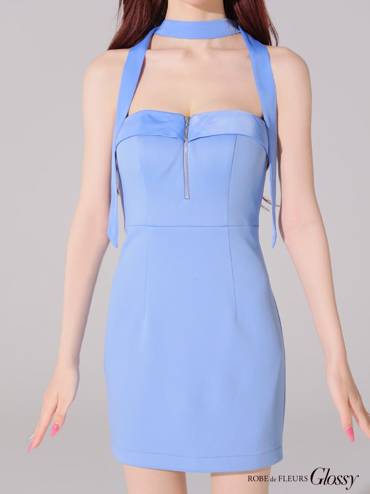 Glossy ローブドフルールグロッシー 2way チョーカー風バストジップタイトミニキャバドレス gl4108