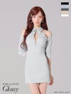 Glossy ローブドフルールグロッシー 襟デザインオフショルバストジップミニキャバドレス gl4109