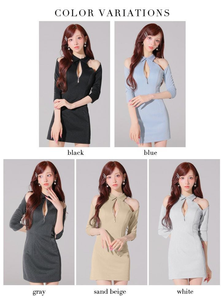 Glossy ローブドフルールグロッシー 襟デザインオフショルバストジップミニキャバドレス gl4109