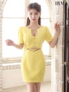 IRMA イルマ ワンカラー/半袖/カットアウト/ウエストコードデザイン/タイト ミニドレス ir55041-c