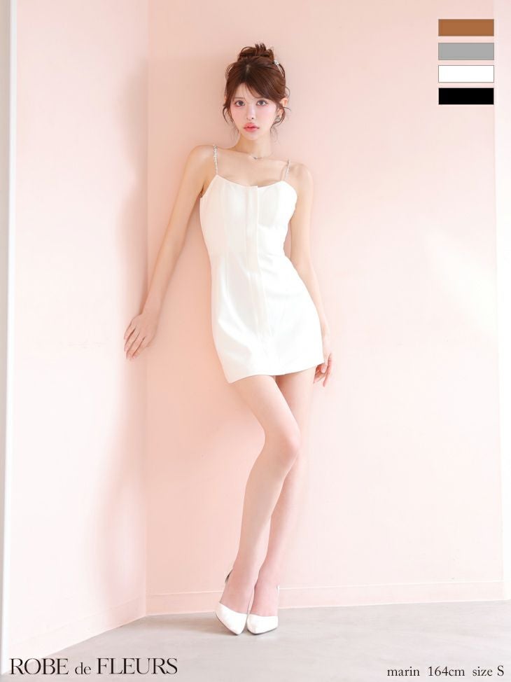 ROBE de FLEURS ローブドフルール シンプルフロントジップキャミミニキャバドレス 