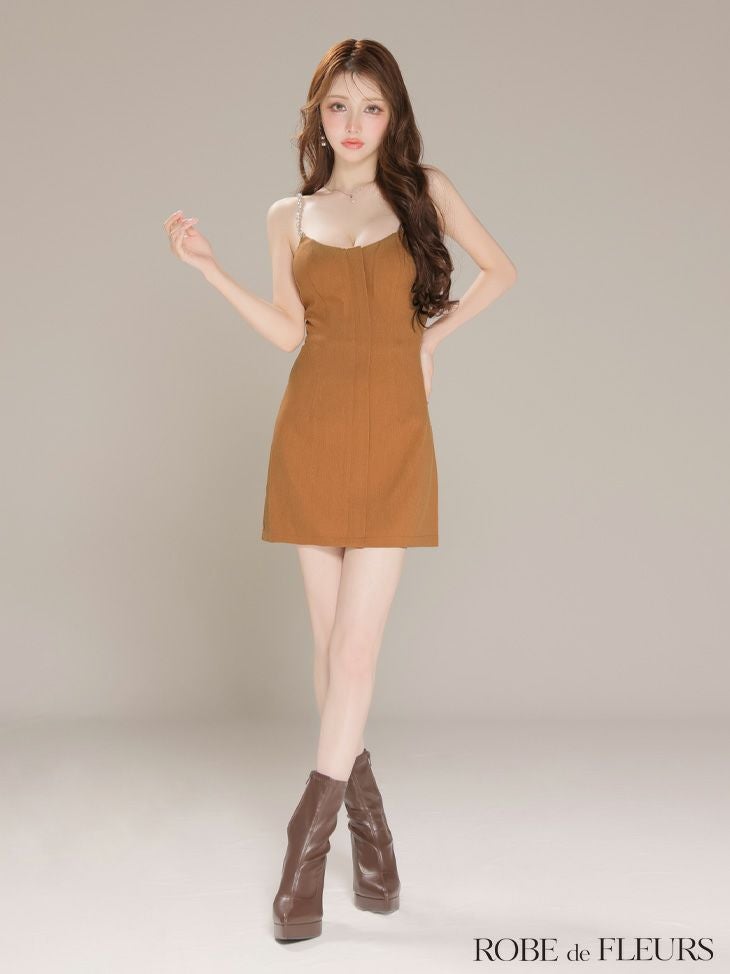 ROBE de FLEURS ローブドフルール シンプルフロントジップキャミミニキャバドレス 