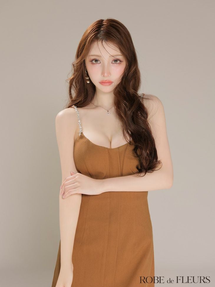 ROBE de FLEURS ローブドフルール シンプルフロントジップキャミミニキャバドレス 