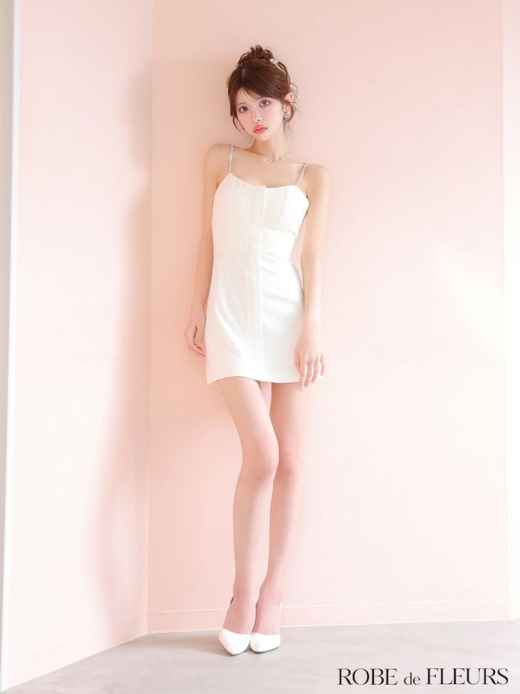 ROBE de FLEURS ローブドフルール シンプルフロントジップキャミミニキャバドレス 