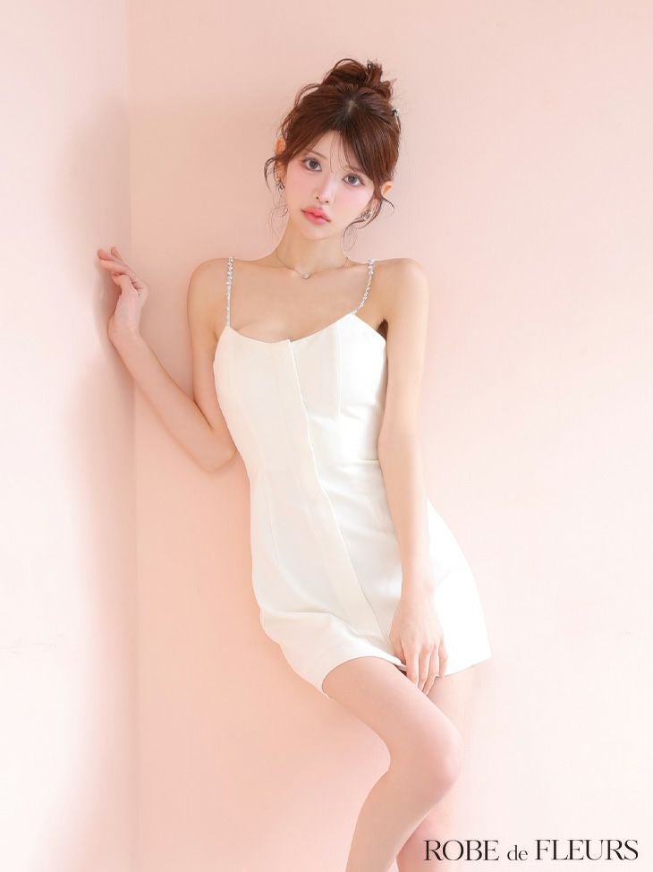 ROBE de FLEURS ローブドフルール シンプルフロントジップキャミミニキャバドレス 