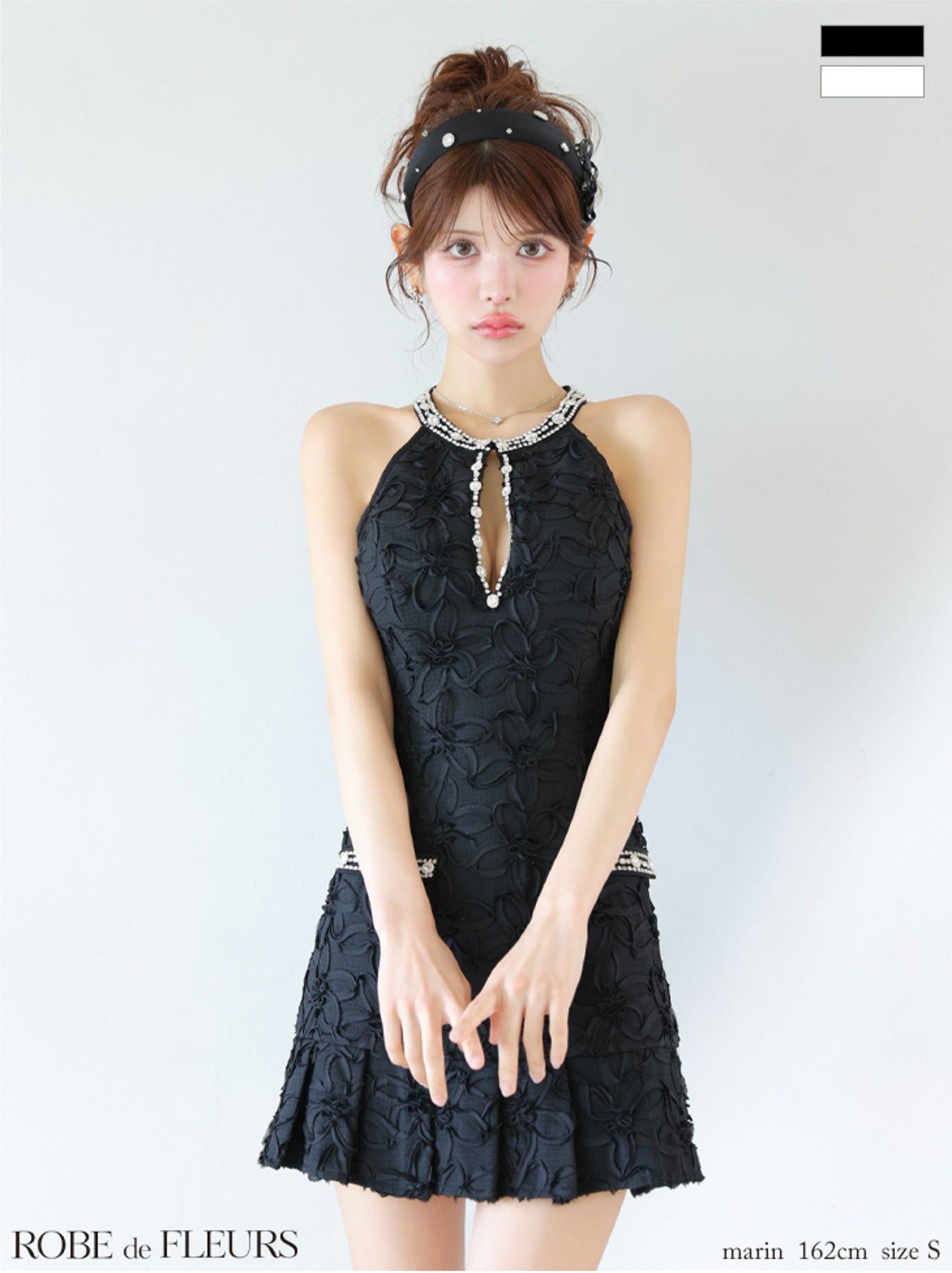 ROBE de FLEURS ローブドフルール フラワージャガードプリーツミニキャバドレス fm4302-c
