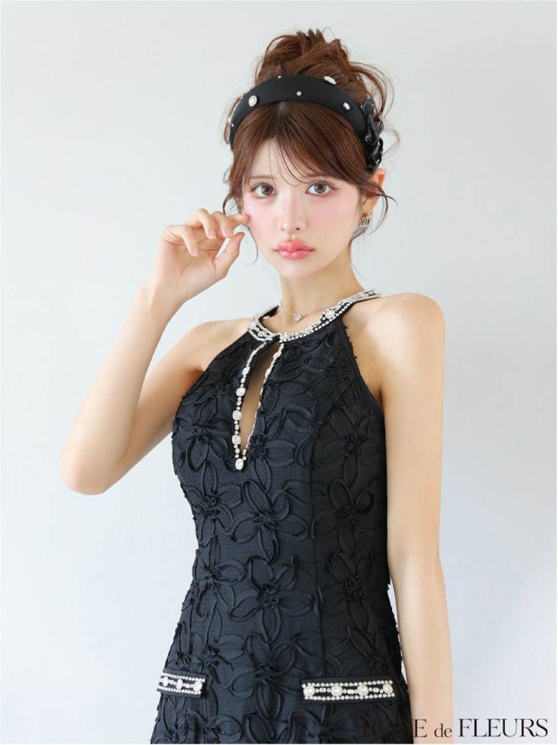 ROBE de FLEURS ローブドフルール フラワージャガードプリーツミニキャバドレス fm4302-c