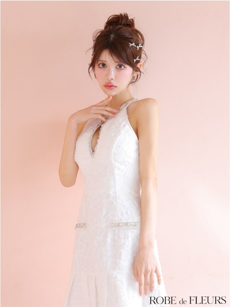 ROBE de FLEURS ローブドフルール フラワージャガードプリーツミニキャバドレス fm4302-c