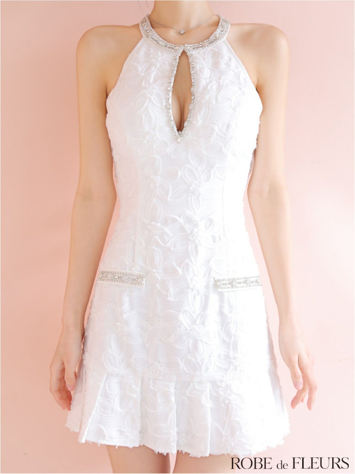ROBE de FLEURS ローブドフルール フラワージャガードプリーツミニキャバドレス fm4302-c