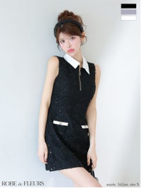 ROBE de FLEURS ローブドフルール 襟つきフラワーレースサテンミニキャバドレス fm4303-c