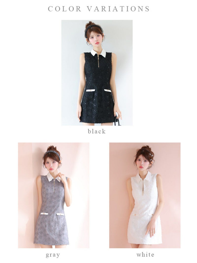 ROBE de FLEURS ローブドフルール 襟つきフラワーレースサテンミニキャバドレス fm4303-c