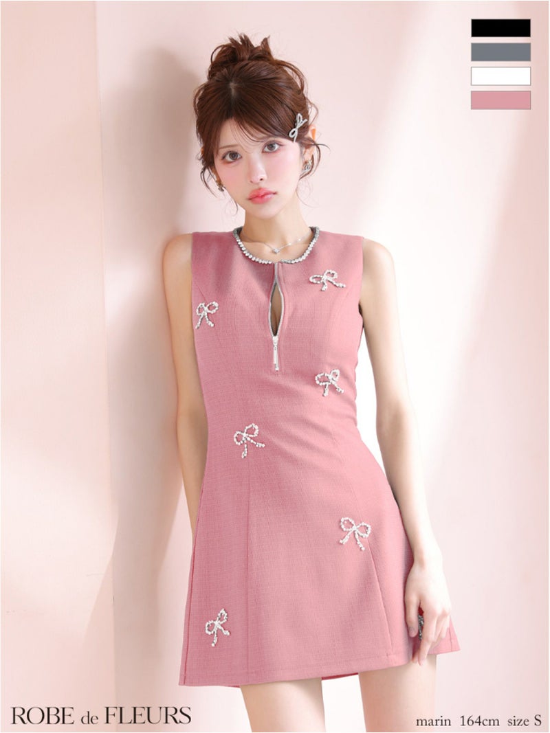 ROBE de FLEURS ローブドフルール リボンビジューノースリーブミニキャバドレス fm3454-c