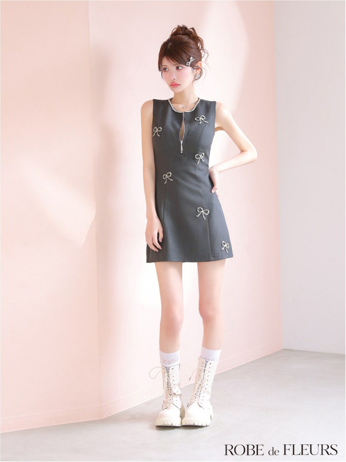 ROBE de FLEURS ローブドフルール リボンビジューノースリーブミニキャバドレス fm3454-c