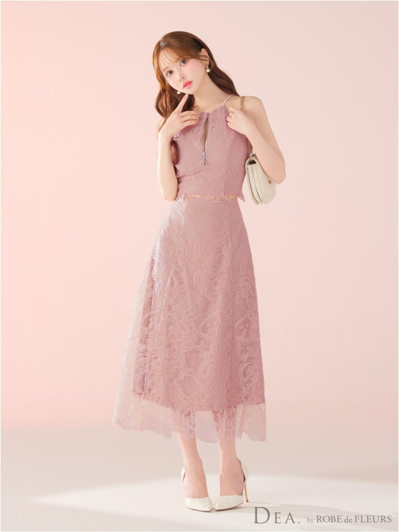 DEA. ディア バイ ローブドフルール レースホルターセットアップフレアロングキャバドレスde3450-c
