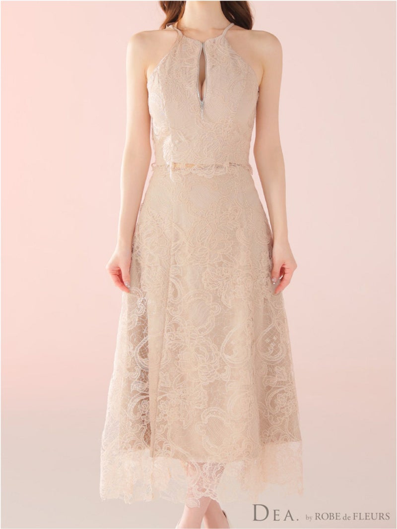 DEA. ディア バイ ローブドフルール レースホルターセットアップフレアロングキャバドレスde3450-c