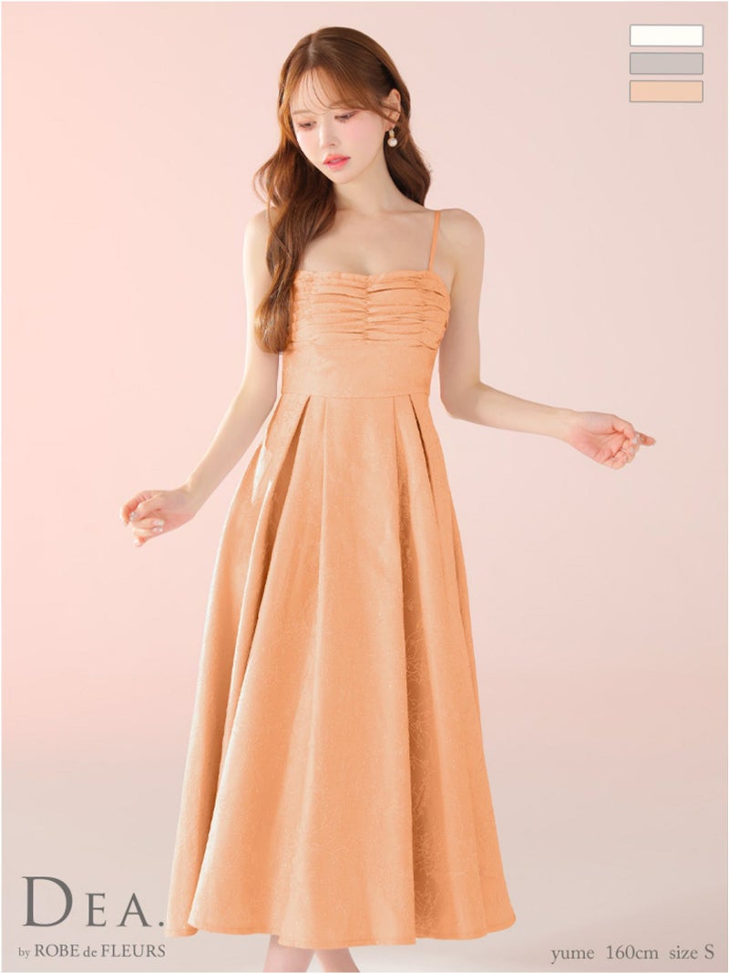 DEA. ディア バイ ローブドフルール ストーンジャガードギャザーフレアロングキャバドレスde3459-c