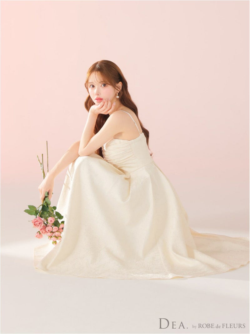 DEA. ディア バイ ローブドフルール ストーンジャガードギャザーフレアロングキャバドレスde3459-c