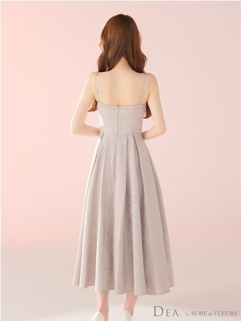 DEA. ディア バイ ローブドフルール ストーンジャガードギャザーフレアロングキャバドレスde3459-c