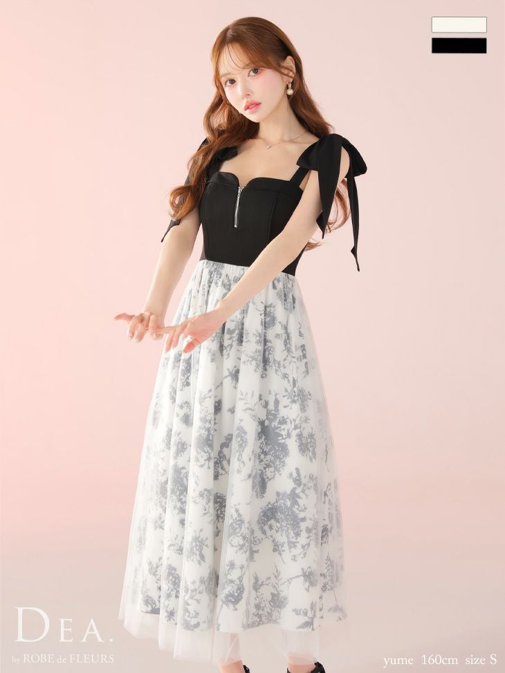 DEA. ディア バイ ローブドフルール 花柄チュール肩リボンフレアロングキャバドレス de4301-c