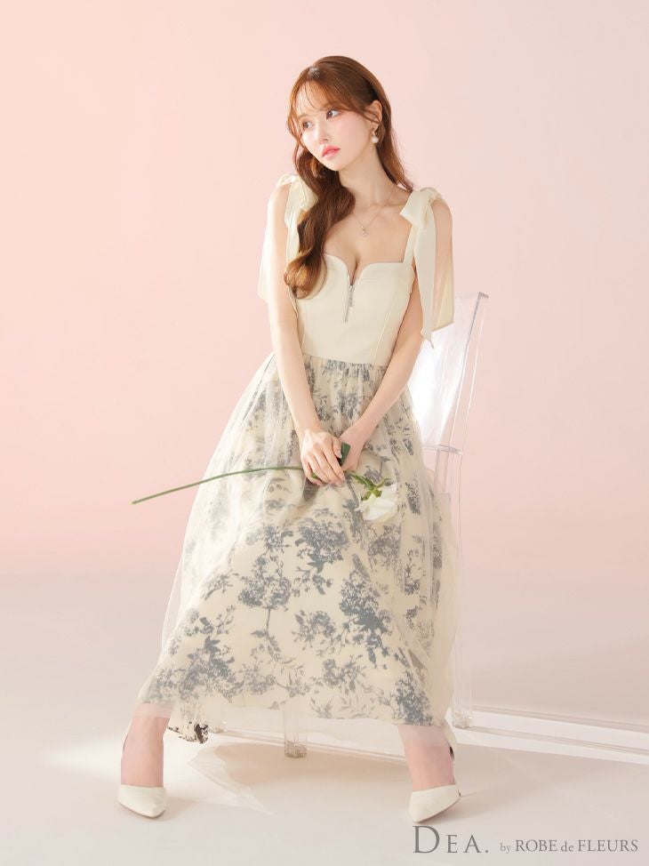 DEA. ディア バイ ローブドフルール 花柄チュール肩リボンフレアロングキャバドレス de4301-c