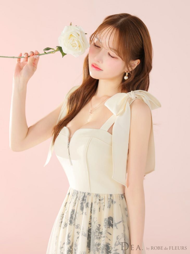 DEA. ディア バイ ローブドフルール 花柄チュール肩リボンフレアロングキャバドレス de4301-c