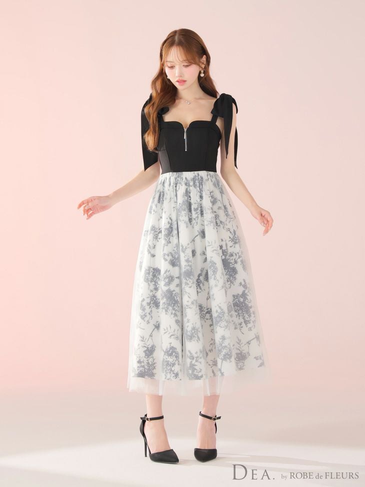 DEA. ディア バイ ローブドフルール 花柄チュール肩リボンフレアロングキャバドレス de4301-c