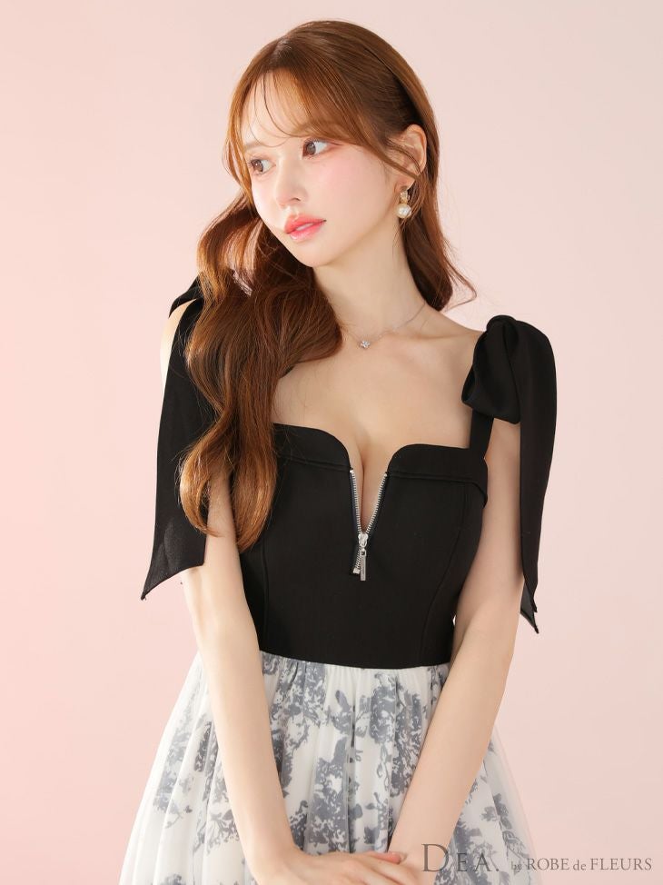 DEA. ディア バイ ローブドフルール 花柄チュール肩リボンフレアロングキャバドレス de4301-c