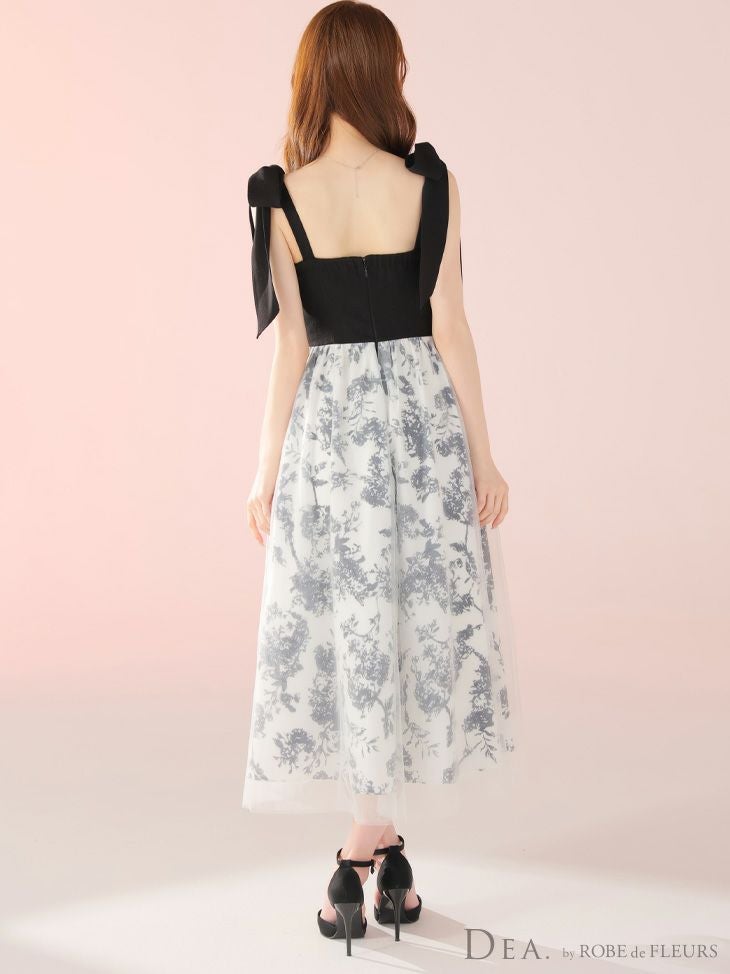 DEA. ディア バイ ローブドフルール 花柄チュール肩リボンフレアロングキャバドレス de4301-c