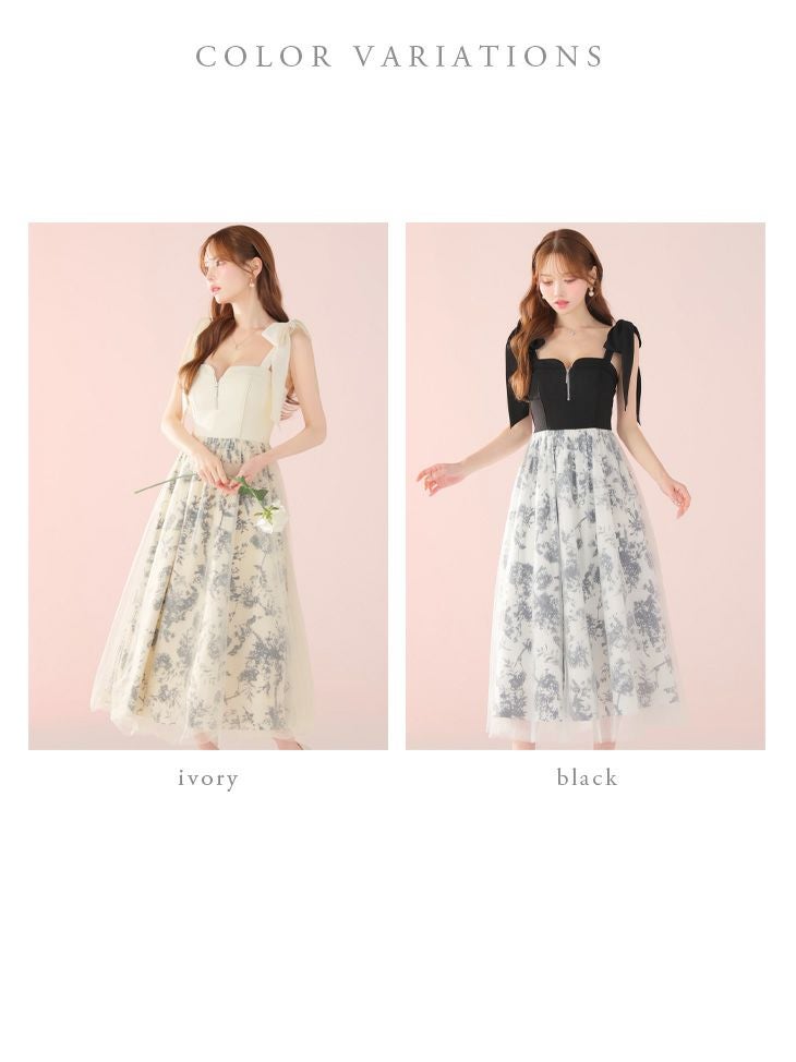 DEA. ディア バイ ローブドフルール 花柄チュール肩リボンフレアロングキャバドレス de4301-c