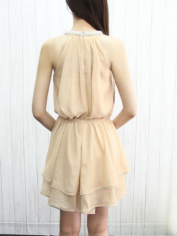 AngelR エンジェルアール シフォンデコルテパールビジューウエストベルト ワンピース フレアミニドレス ar25832