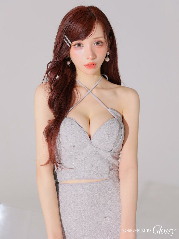 Glossy ローブドフルールグロッシー スパンコールラメツイルセットアップミニキャバドレス gl3930-c