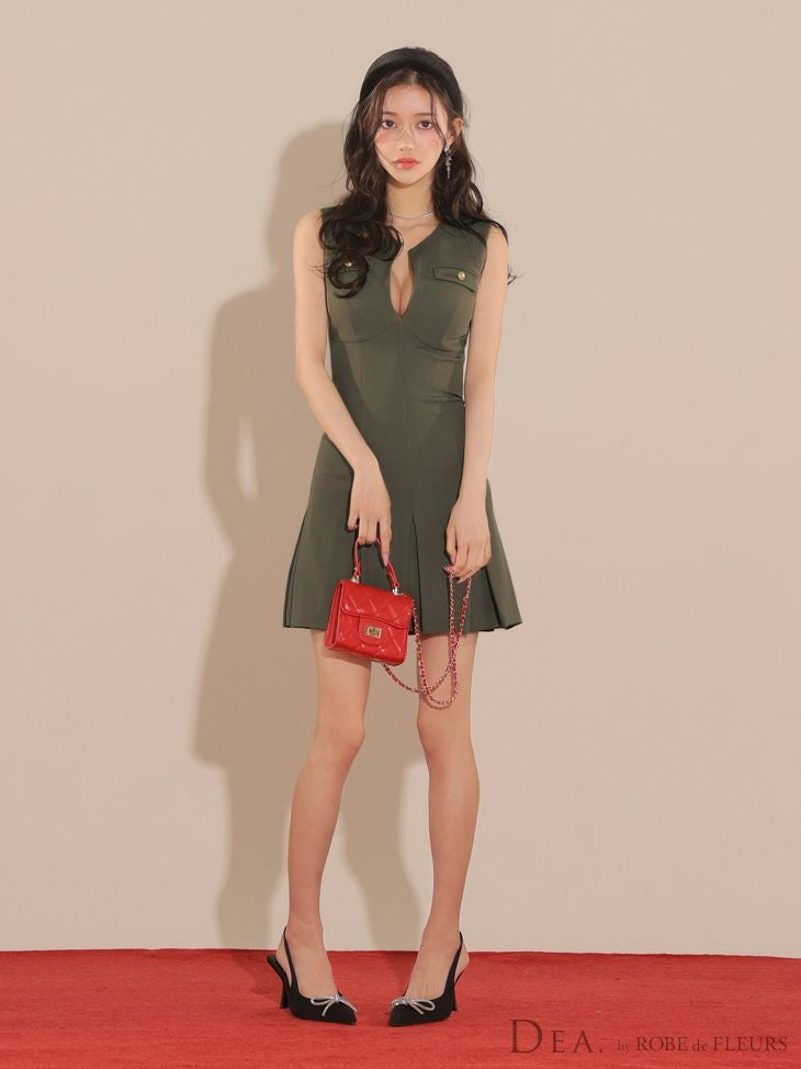 DEA. ディア バイ ローブドフルール シンプルバストカットノースリーブプリーツミニキャバドレス de3744