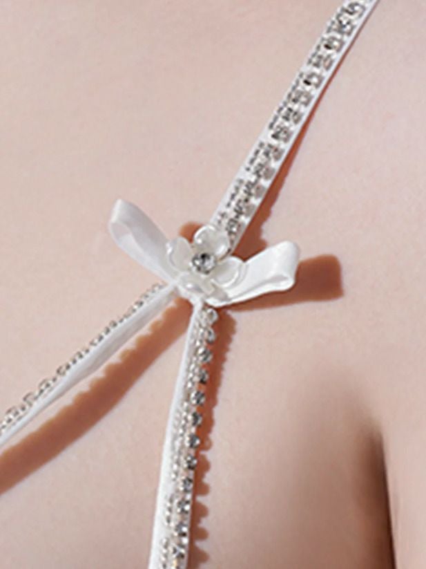 AngelR エンジェルアール フロントビジューショルダーリボンフラワーレースメッシュタイトミニドレス ar25320