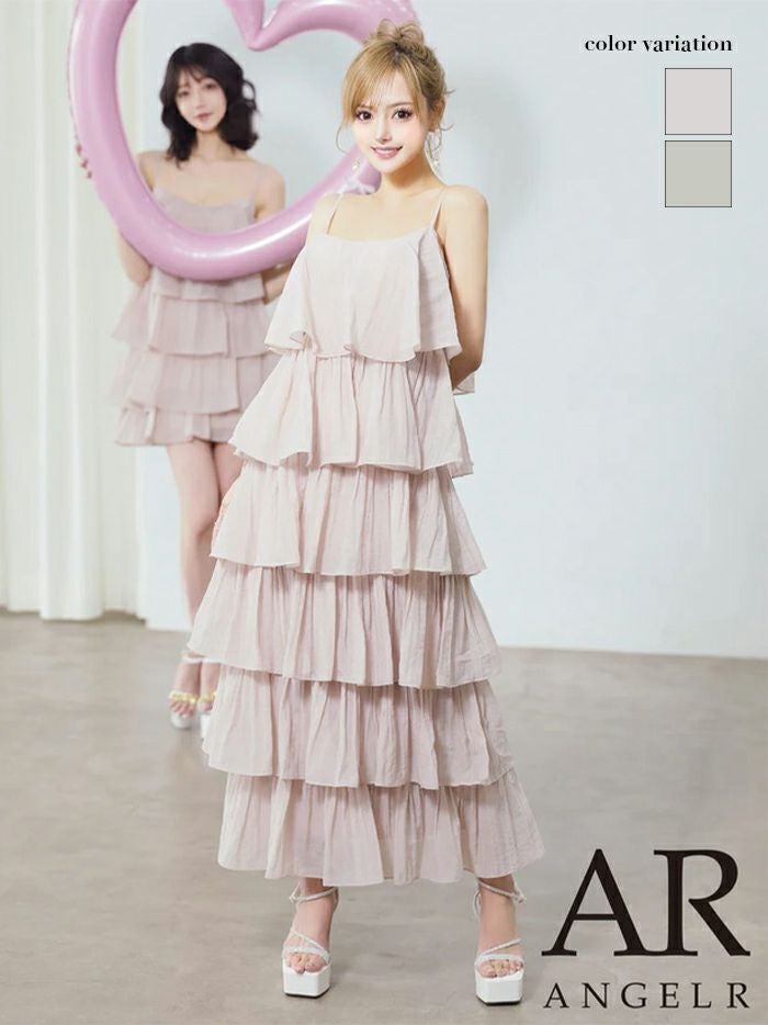 AngelR エンジェルアール シフォンティアードフリルキャミソールミディアムフレアドレス ar25834-ks