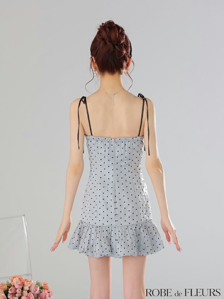 ROBE de FLEURS ローブドフルール ドットオーガンジーパイピングセミフレアミニキャバドレス fm3599