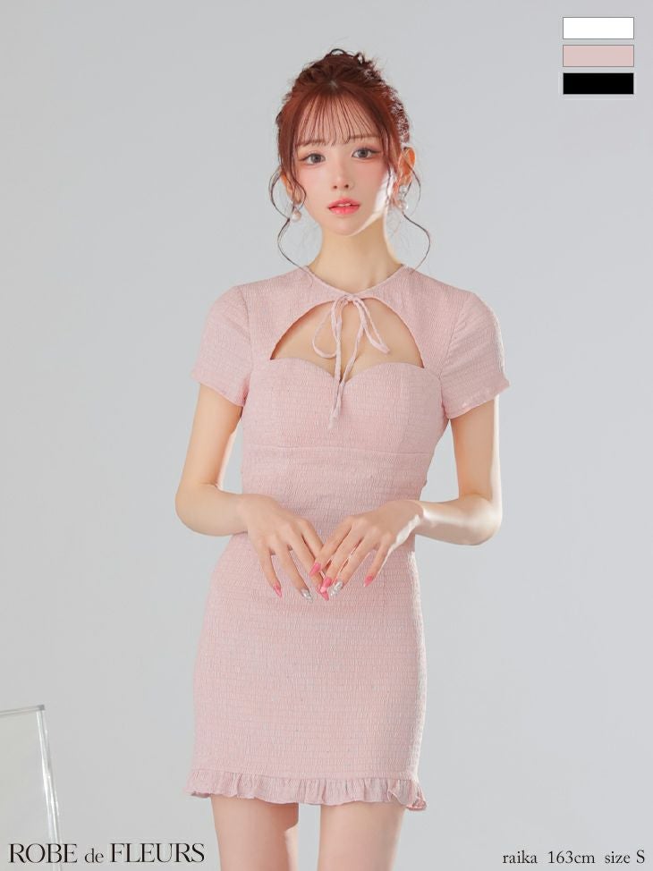 ROBE de FLEURS ローブドフルール カットデザインビジューワッフルリボンミニキャバドレス fm3294-c