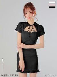 ROBE de FLEURS ローブドフルール カットデザインビジューワッフルリボンミニキャバドレス fm3294-c